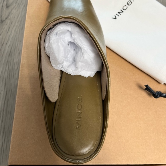 Vince Leather Benita Square Toe Slip On Clog Wedge Heel Pumps Cypress - Picture 10 of 10